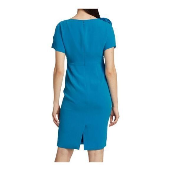 TERI JON by Rickie Freeman Blue Flower shoulder Crepe Cocktail Dress size 6 NWT - Picture 10 of 12